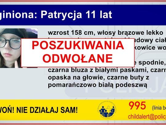 CHILD ALERT odwołany! 11-letnia Patrycja została odnaleziona