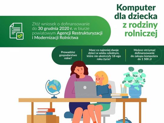 Dofinansowanie zakupu komputera dla dziecka z rodziny rolniczej