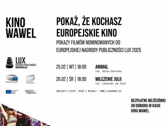 Europejska Nagroda Publiczności LUX. Pokazy nominowanych filmów w Kinie Wawel