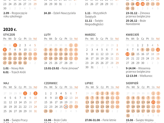 Kalendarz roku szkolnego 2019/2020