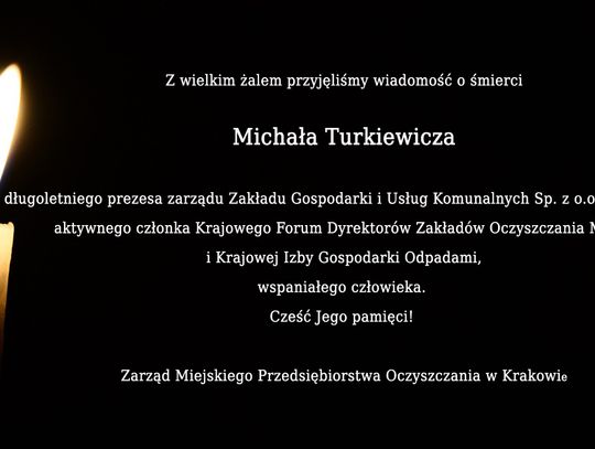 Kondolencje z powodu śmierci Michała Turkiewicza składa MPO Kraków