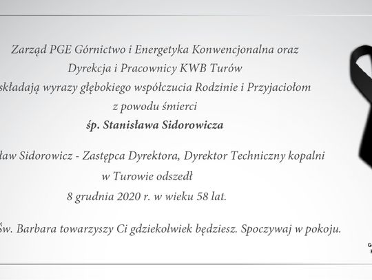 Kondolencje z powodu śmierci śp. Stanisława Sidorowicza