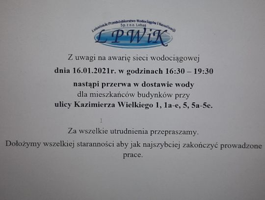 LPWiK informuje o awarii