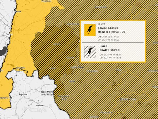 Ostrzeżenie o prognozowanych burzach