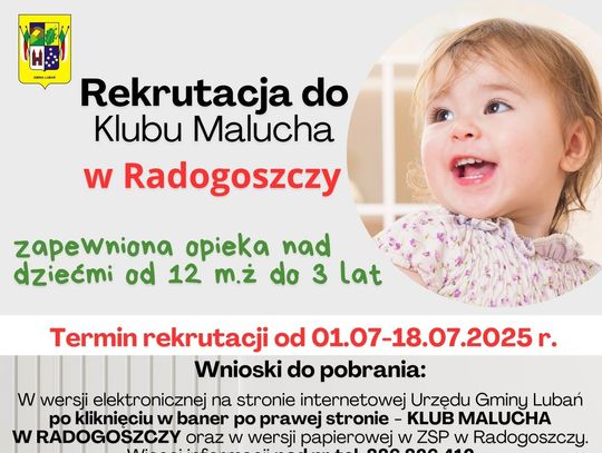 Rekrutacja do Klubu Malucha w Radogoszczy