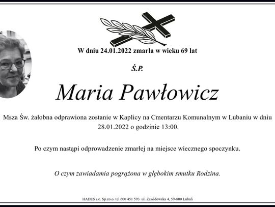 Zmarła Pani Maria Pawłowicz