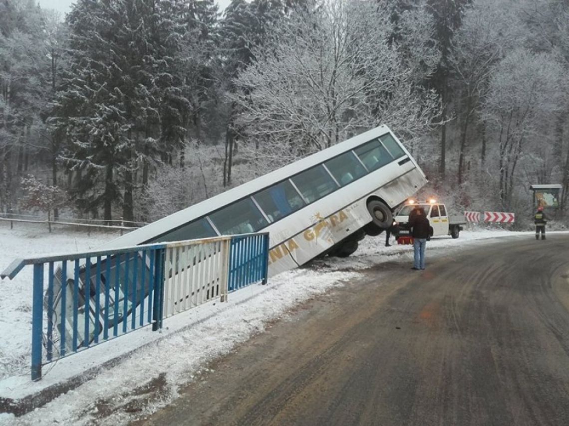 Autobus z pasażerami wypadł z drogi