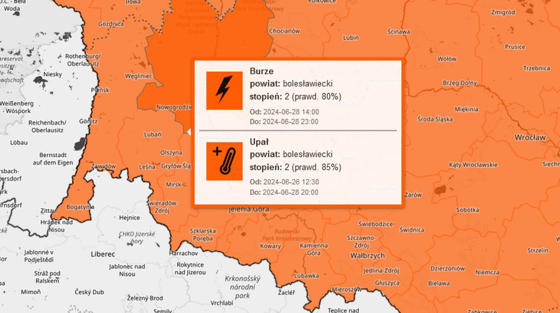 Burze i upały - ostrzeżenia drugiego stopnia