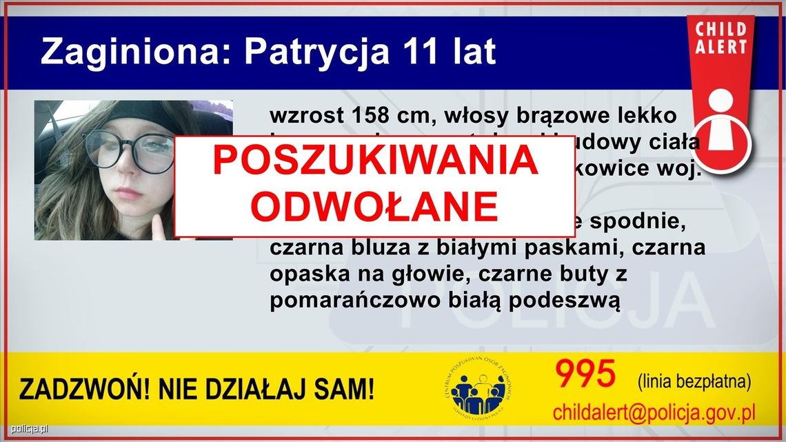 CHILD ALERT odwołany! 11-letnia Patrycja została odnaleziona