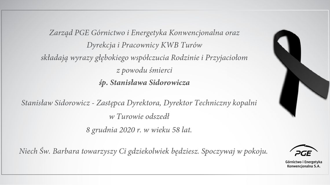 Kondolencje z powodu śmierci śp. Stanisława Sidorowicza