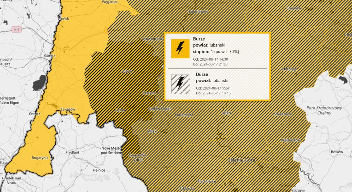 Ostrzeżenie o prognozowanych burzach