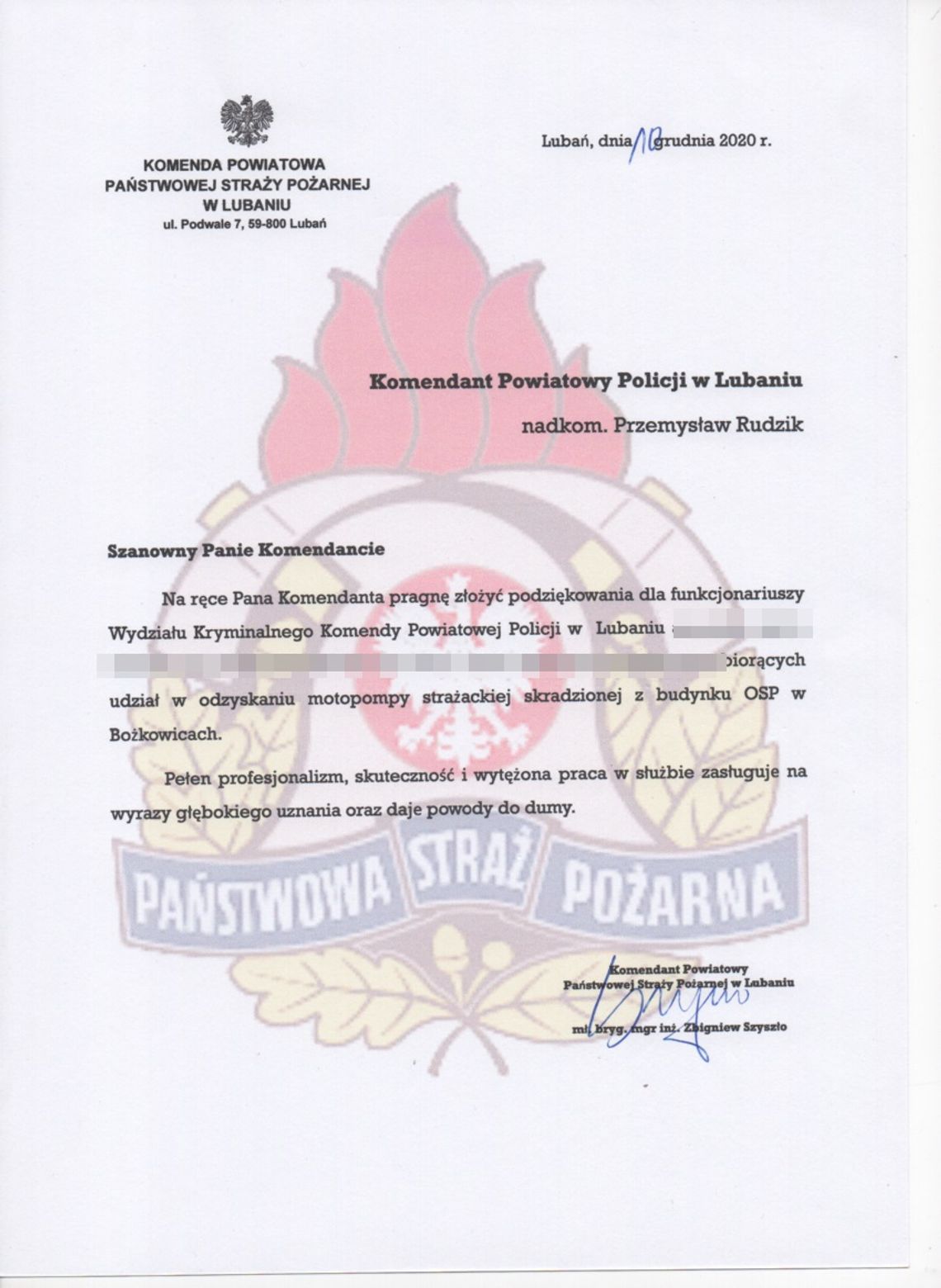 Podziękowania dla lubańskich kryminalnych Podziękowania dla lubańskich kryminalnych