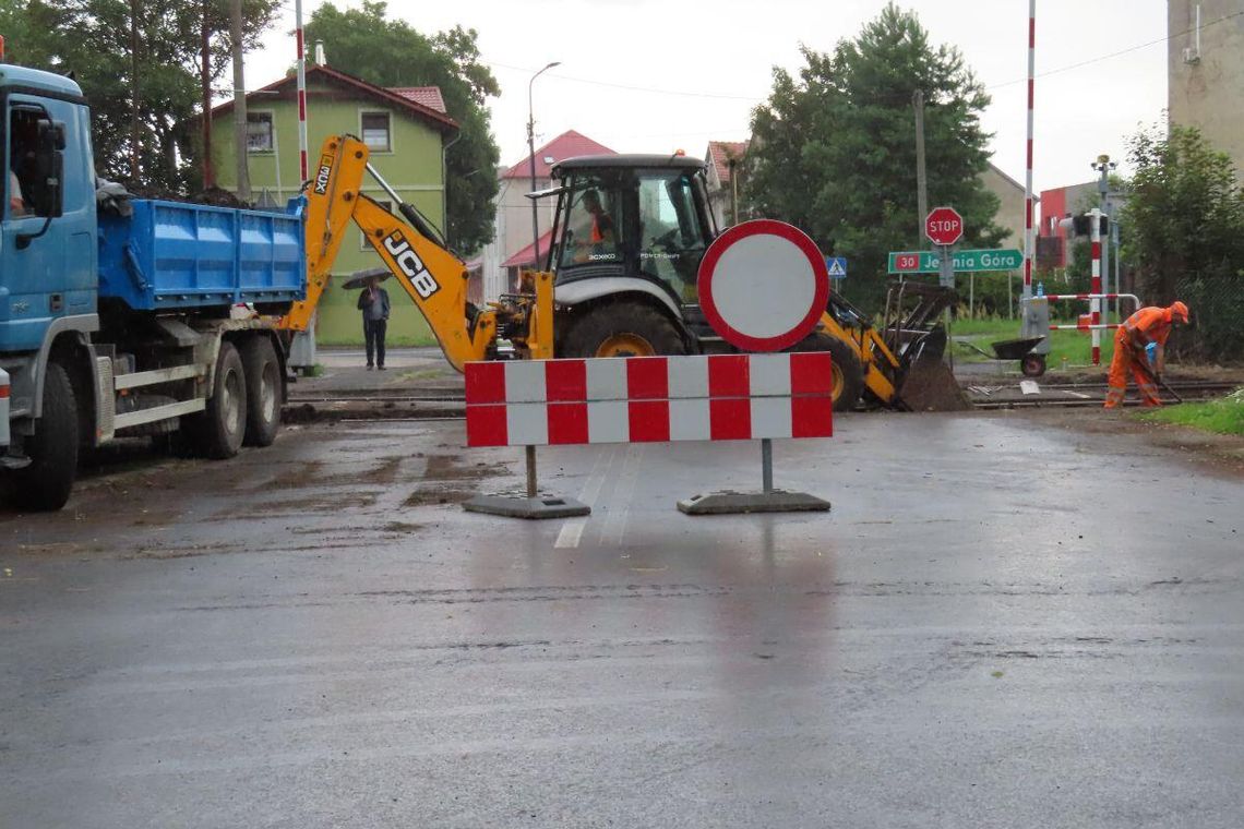 Prace torowe, zamknięty przejazd kolejowy Prace torowe, zamknięty przejazd kolejowy