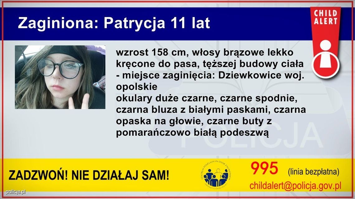 Zaginęła 11-letnia Patrycja. Policja uruchomiła Child Alert