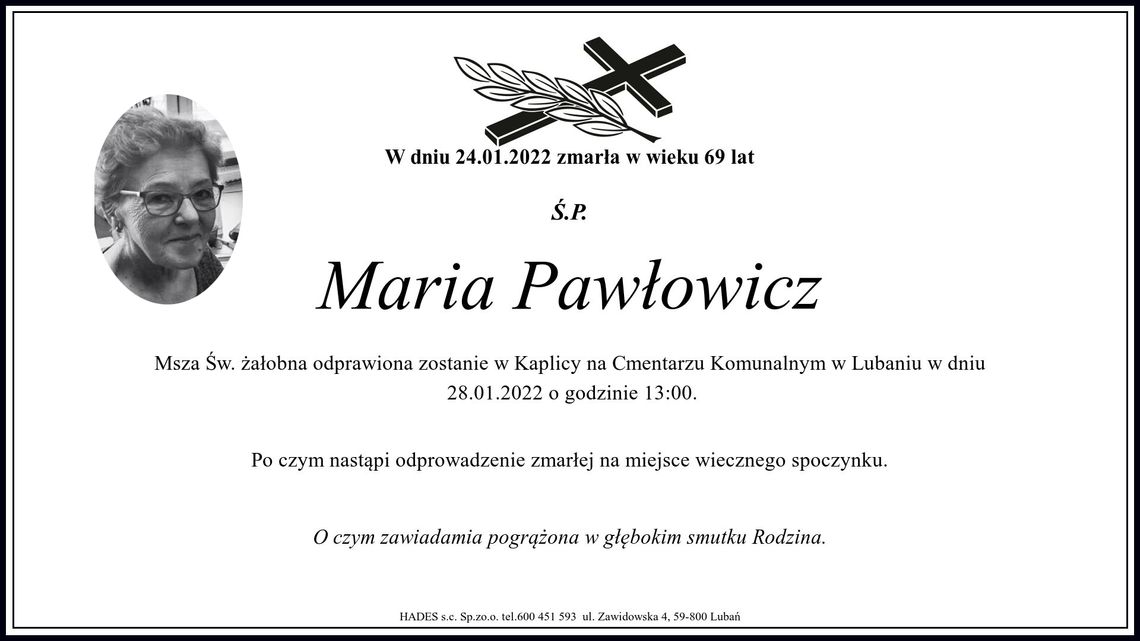 Zmarła Pani Maria Pawłowicz