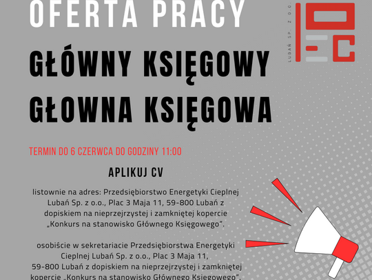 Praca Główna księgowa/ Główny księgowy w PEC Lubań Sp. z o.o.