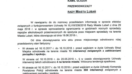 Pismo do Przewodniczącego Rady Miasta