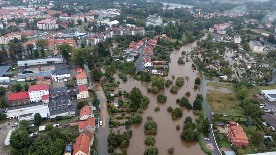 Zdjęcia z drona - zalany Lubań 16.09.2024. Zdjęcia: Kacper Wasek