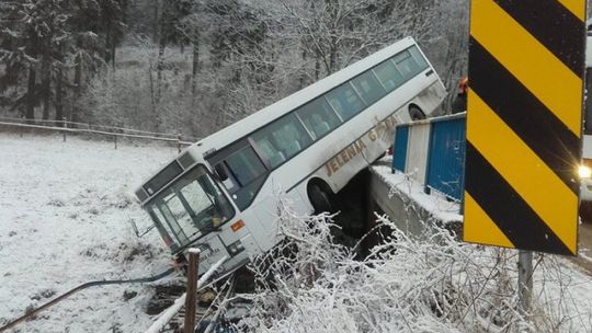 Autobus z pasażerami wypadł z drogi