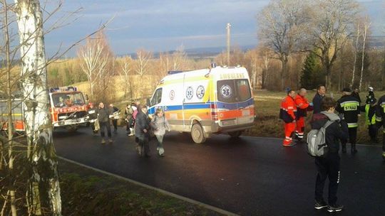 Autobus z 54 pasażerami wypadł z drogi