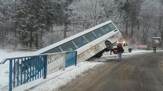 Autobus z pasażerami wypadł z drogi