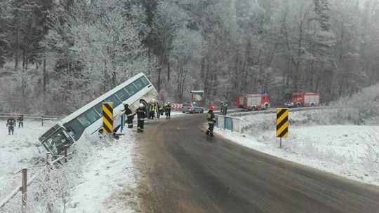 Autobus z pasażerami wypadł z drogi