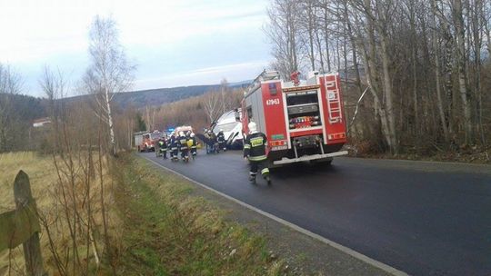 Autobus z 54 pasażerami wypadł z drogi