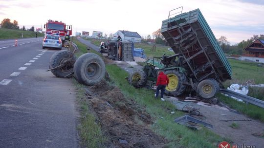 Dwie osoby w szpitalu, po zderzeniu TIR-a z traktorem